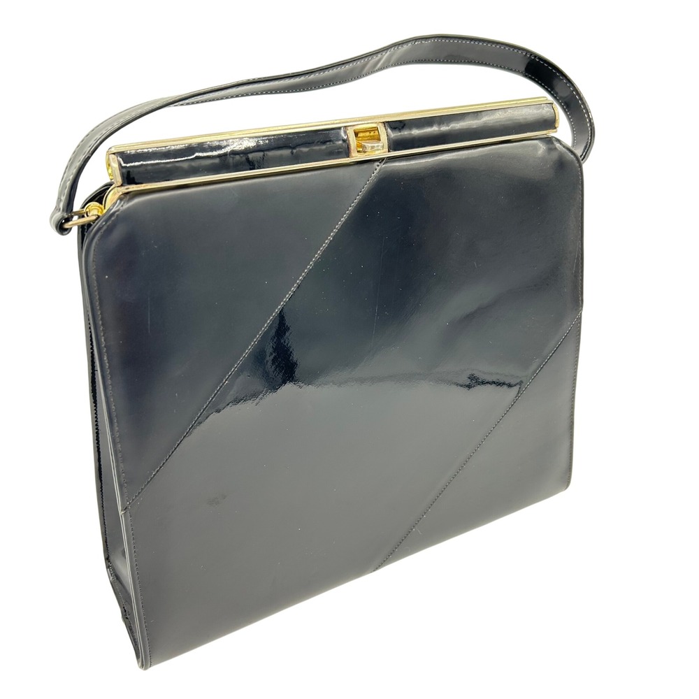 Vintage Life Stride Black Patent Leather Handbag Gold Hardware Purse